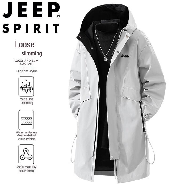 JEEP SPIRIT Men s Loose-Fit Long Hooded Outdoor Jacket 4XL