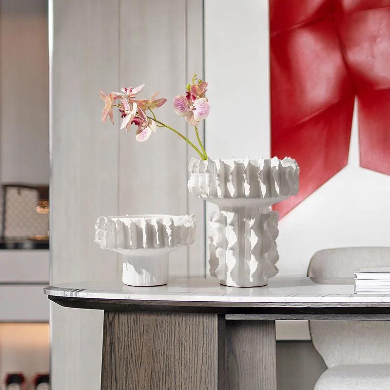 Thread Pattern Ceramic Vase Desk Decoration Flower Arrangement Flower Pots Modern Home Decor White Frosted Porcelain Floral Vase