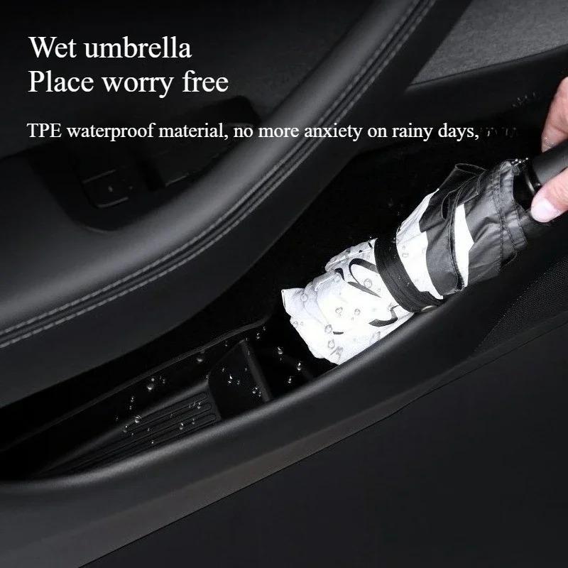 For Tesla Model 3 Y 2025 Door Storage Box Side Door Handle Armrest Tray Organizer Umbrella Trash Can Foldable Washable Tidying
