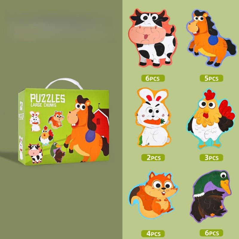 1PACK Children's 6-in-1 Portable Large Piece Puzzle Baby 3 to 6 Years Old Gift Box Early Education Educational Toys
