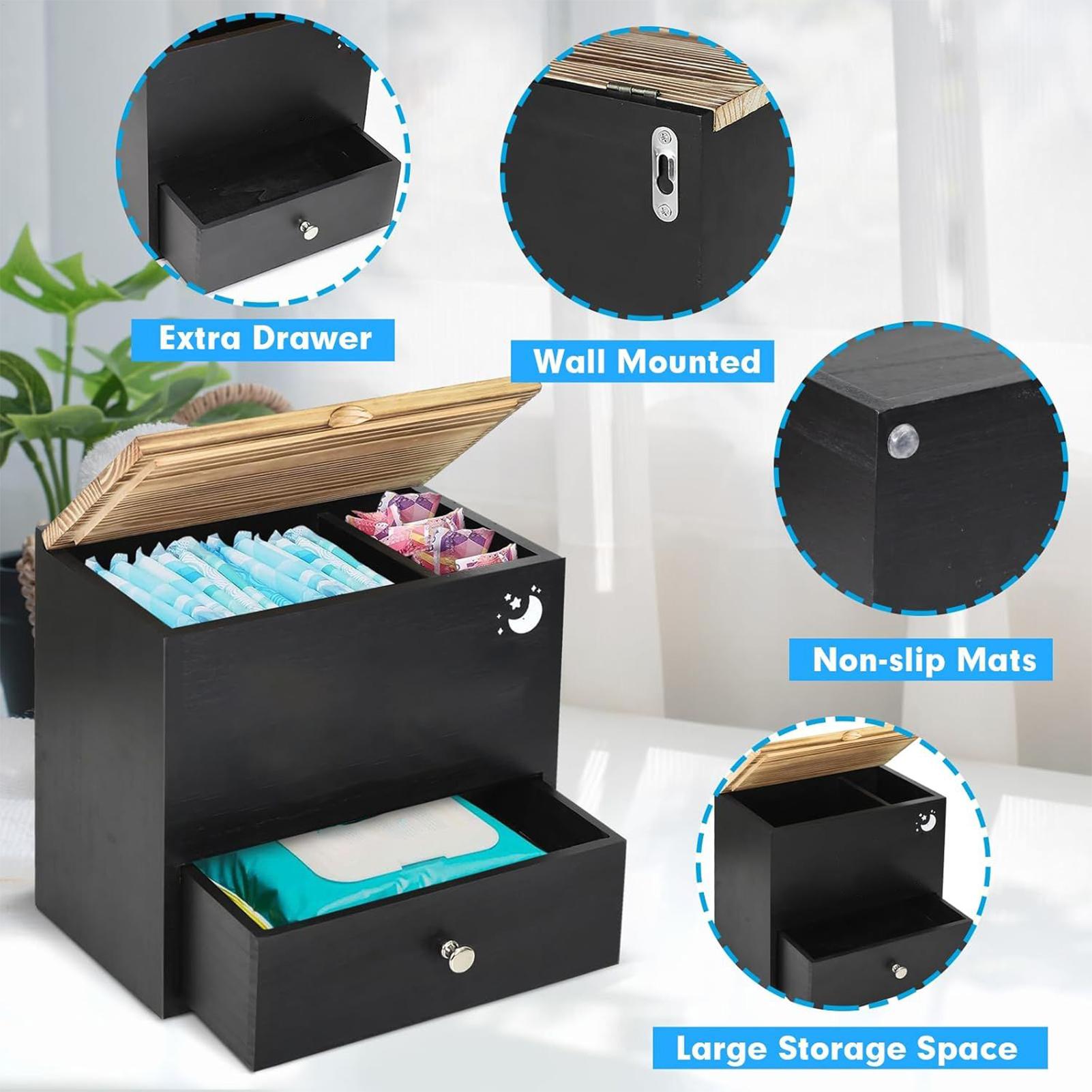 

Sanitary Napkin Storage Box Tampon Holder Bathroom Pad Organizer Cotton Swab Container Wood Storage Lid Adjustable Privacy China Mainland