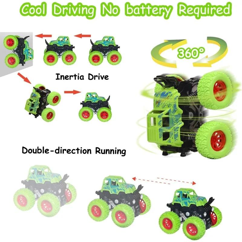 Friction Powered Monster Trucks for Boys Push and Go Vehicles Toy Inertia Vehicle Stunt On-Road Vehicle Great for Birthday Gift