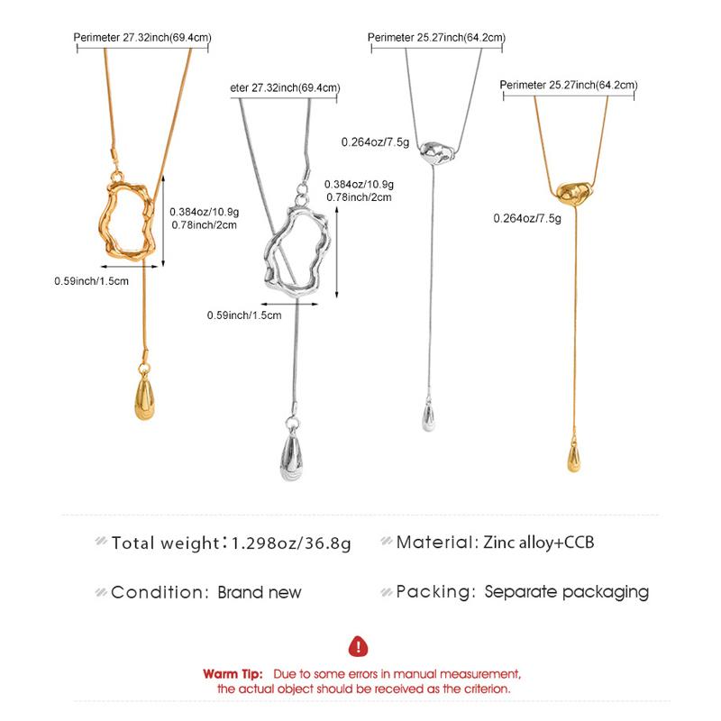Minimalist CCB Water Drop Pendant Adjustable Necklace for Women Fashion Circular Hollow Irregular Long Sweater Chain Jewelry