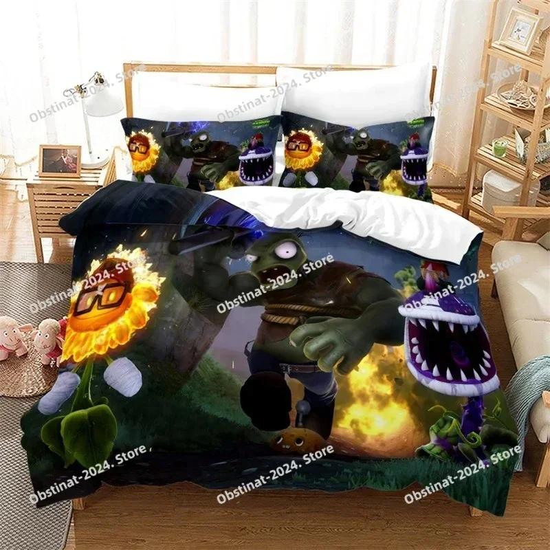Populární hry Vzor Ložní souprava 3d Rostlina Zombie Kreslený Povlak na přikrývku S povlakem na polštář Jednolůžko Dvojlůžko Queen King Lůžkoviny