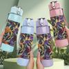 1PC Dark Rich Toned Floral Bouquet Print 750ml Color Plastic Sports Water Bottle Leakproof Flip Straw Lid Suitable for Sports Office Home Use