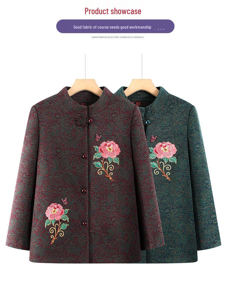 Grandma's Spring/Autumn Embroidered Tang Suit Jacket for Middle-Aged Women