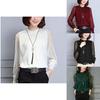 Womens Spring Chiffon Shirt With Lace Vneck And Long Sleeves For Casual Daily Wear
