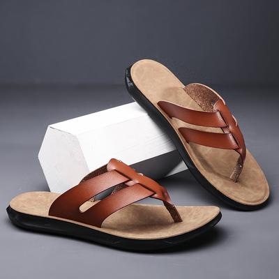 Street Style Herren Leder Pantoletten Rutschfeste Sohle Hausschuhe Bequeme Herren Flip-Flops Atmungsaktive Herren Halbschuhe Wading Aqua Schuhe