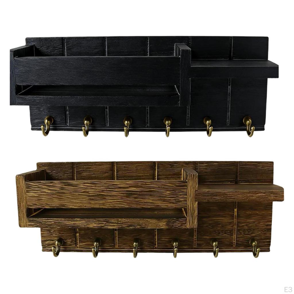 Decorative Wall-mounted Key Holder with 6 Hooks, Wooden Shelf for Entryway, , Hallway, Living Room.