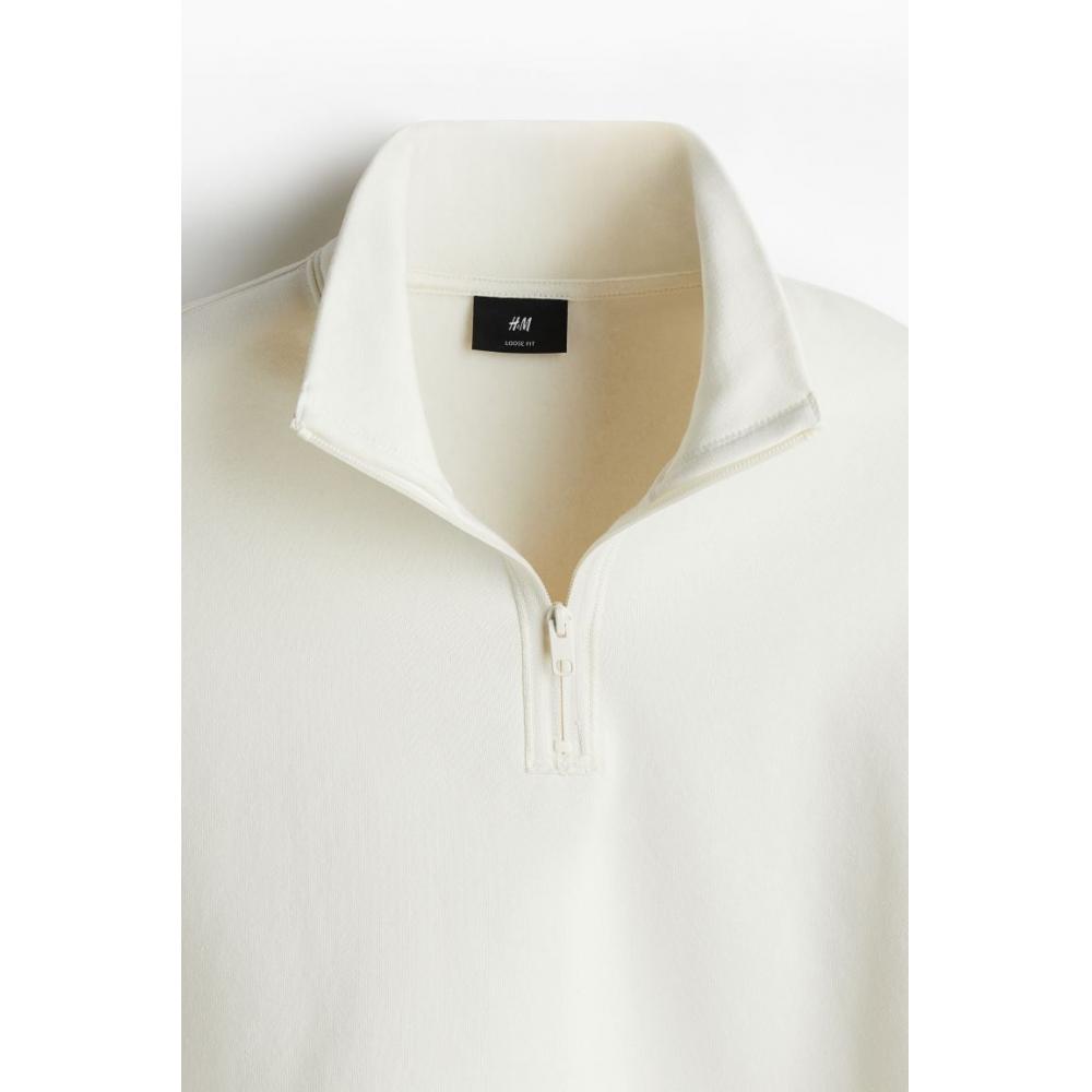 H M Loose Fit Zip Detail sweatsHirt creaM