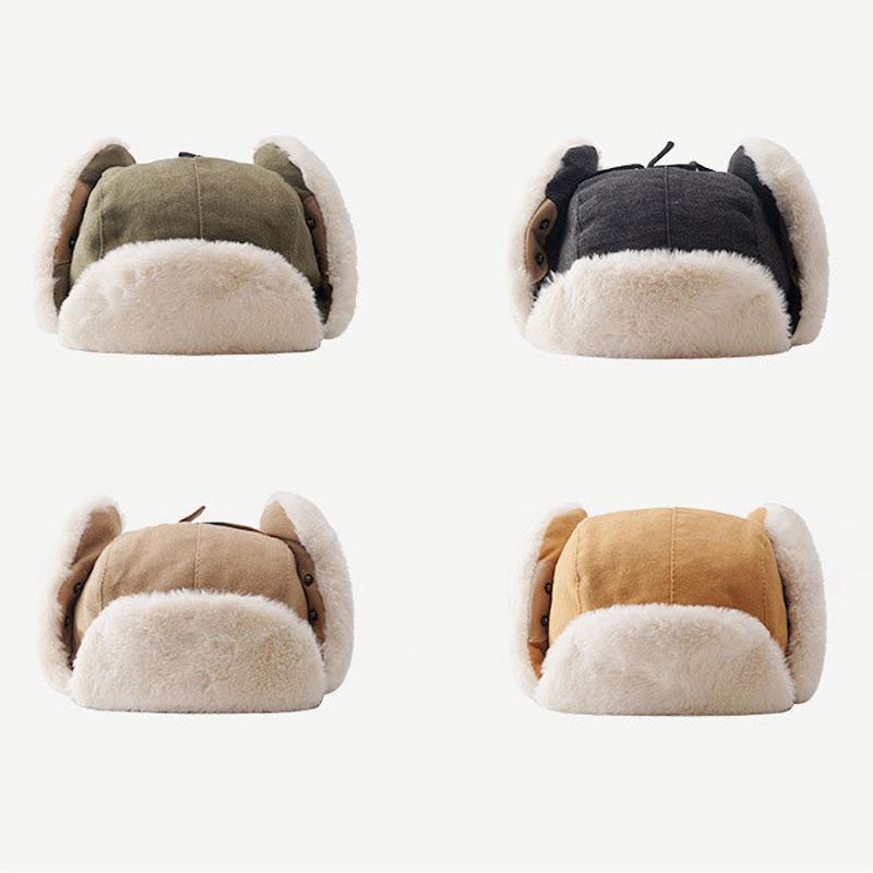 Winter Plush Earflap Bomber Hats Cotton Lamb Hair Ear Protectors Russian Hat Plush Thicken Windproof Mountaineering Ski Snow Pilot Outdoor Sport Cap