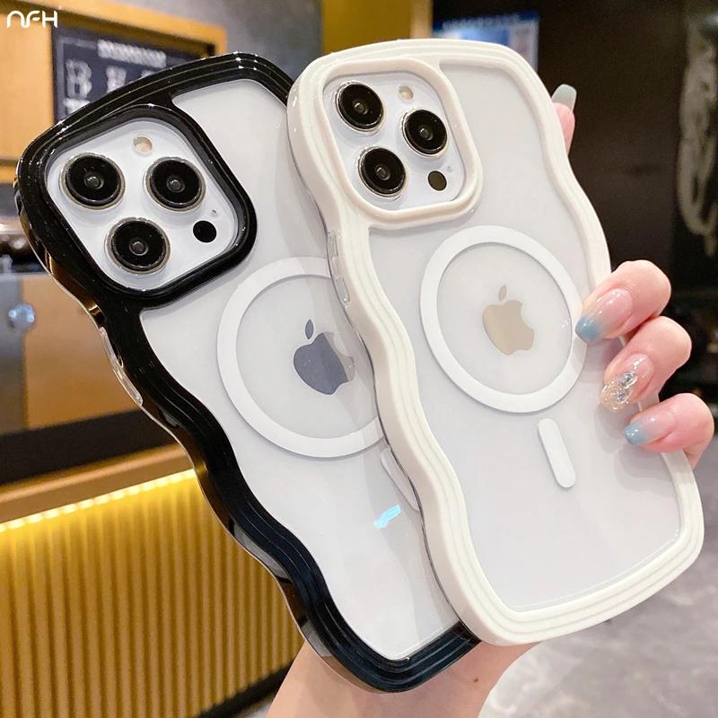 For iPhone 14 Pro Max Luxury Magsafe Magnetic Candy Wavy Lines Phone Case iPhone 15 11 12 13 14Plus Soft Frame Protective Cover