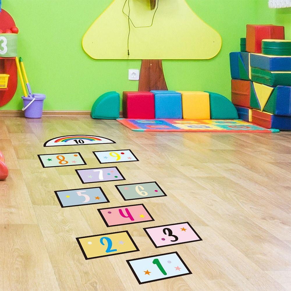 PVC Hopscotch Game Floor Stickers Self-adhesive Wall Art Creative Cartoon Number Grids  Kid's Room