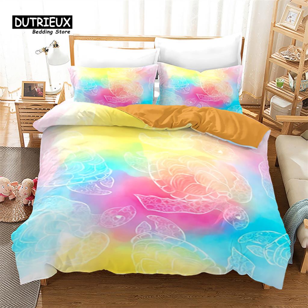 Sea Animal Duvet Cover Octopus Turtle Starfish Queen Bedding Set Microfiber Ocean Life Bedding Set King For Kids Boys Girls Teen