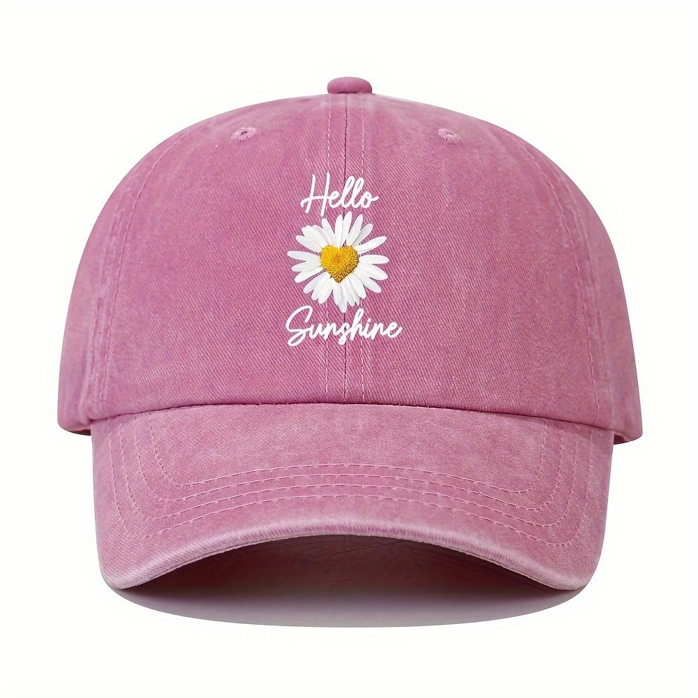 Hello Sunshine Daisy Printed Distressed Baseball Cap Lightweight Dad Hat with Adjustable Curved Brim Multiple Colors Availab