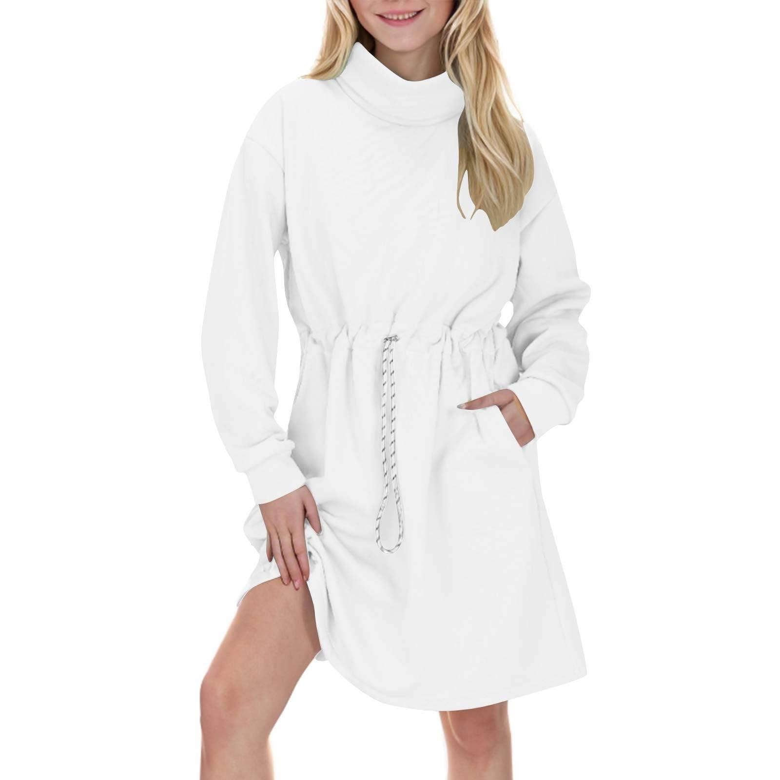 

Женское платье с высоким воротом и длинными рукавами, однотонное, свободное платье с завязками на талии M белый