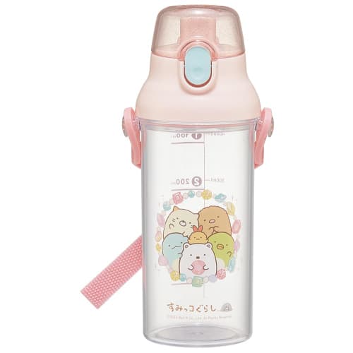 Skater Kids' Clear Plastic Water Bottle, 480ml, Sumikkogurashi Mole House Design, with Graduated Markings for Hydration Management, PSB5TRC-A
