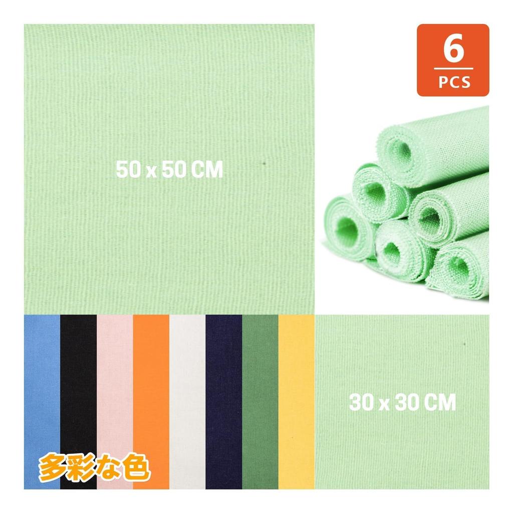 GNEGNI Embroidered Half Linen Set of Solid Cut DIY Craft Supplies Fabric, 30x30cm, 6, Cotton/Linen Fabric, Scraps, Cloth, (Apple Green)