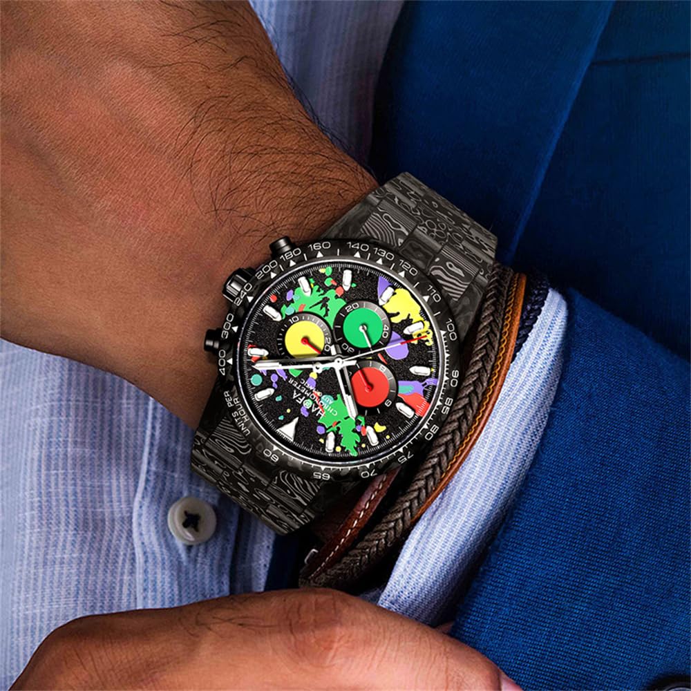 Haofa Chronograph Watch Mechanical Automatic Winding All Carbon Fiber Case Band Hollow Dial Stylish Luxury Sapphire Glass Popular Waterproof Rubber