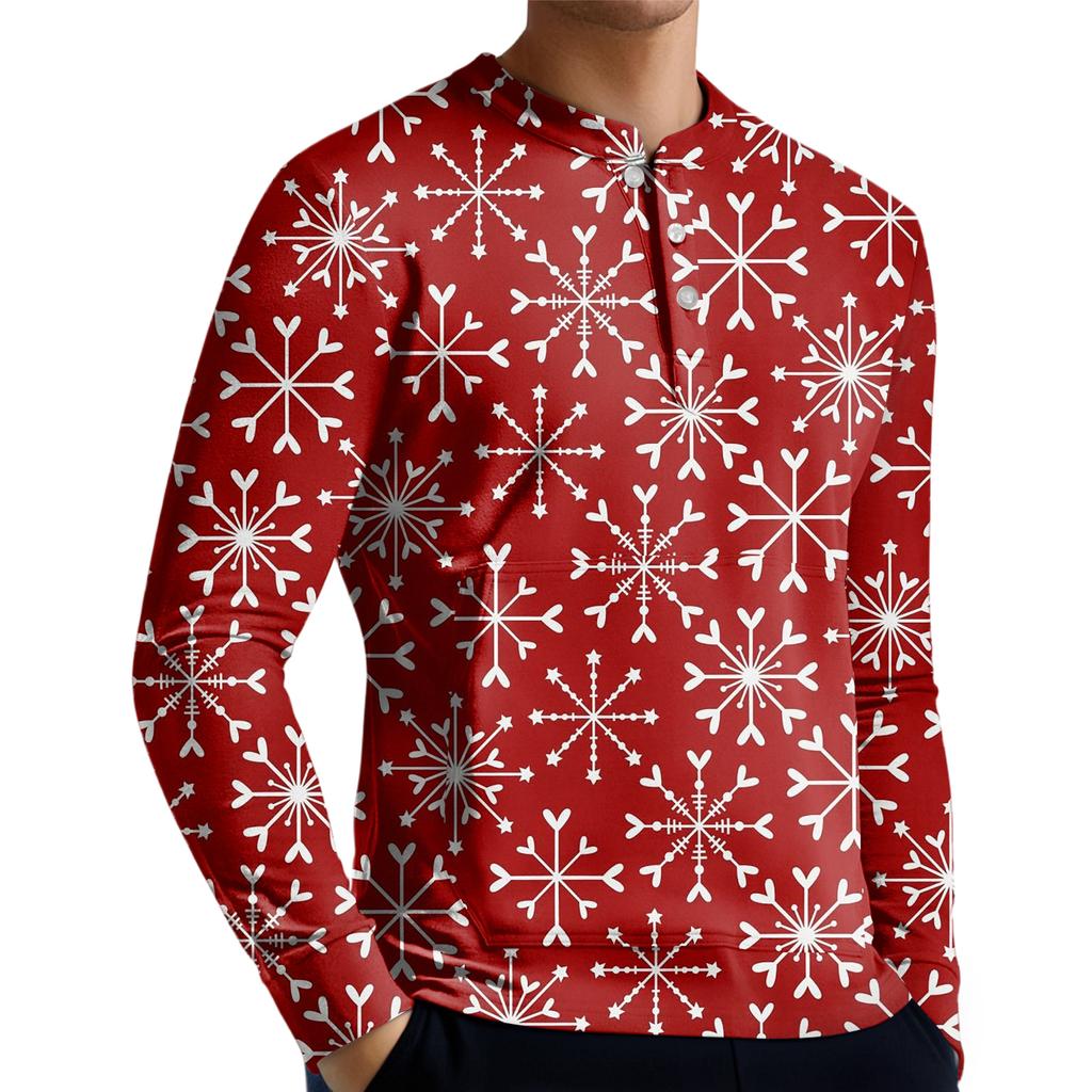 Men's Casual Button-Down Sweatshirt Fashion Printed Long Sleeve Shirt Pullover
