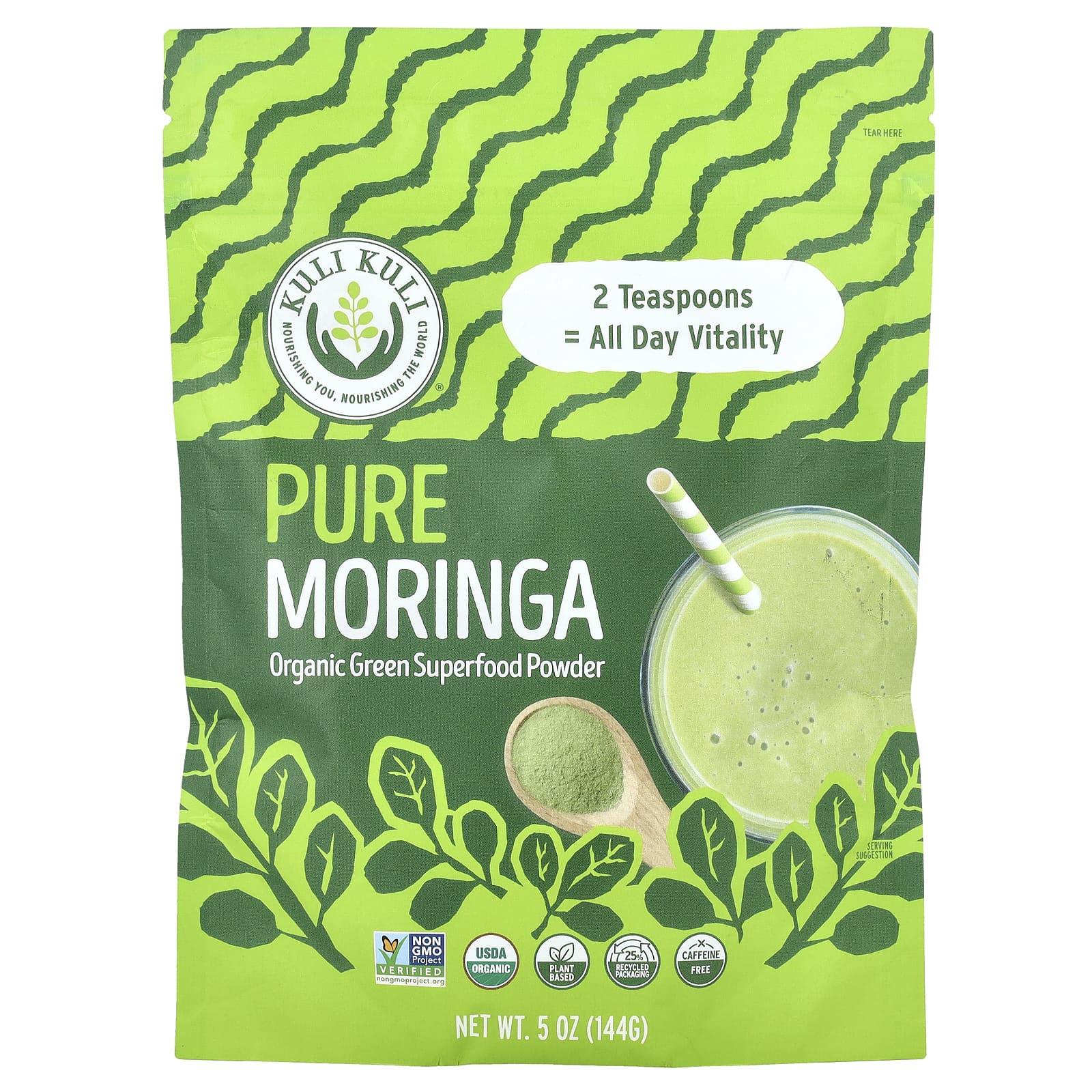 

Pure Moringa, Organic Green Superfood Powder, 144G(5Oz)