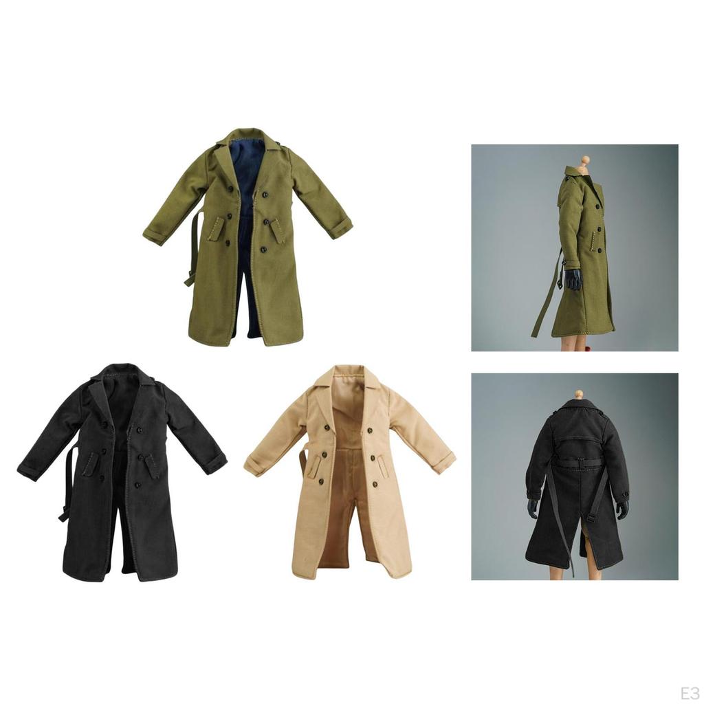 1/12 Male Female Trench Coat Miniature Clothing Handmade Doll Clothes for 6 inch Figures