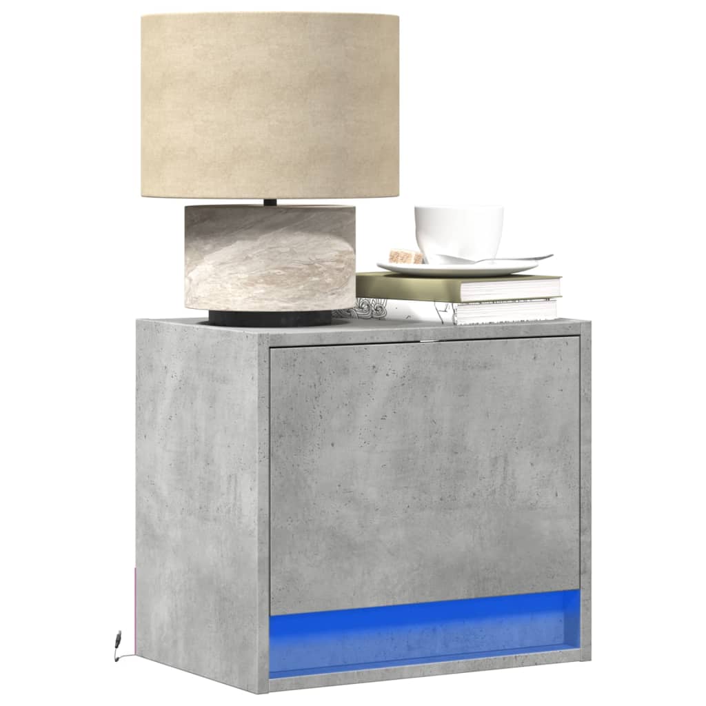 Wall Mounted Nightstands with LED Lights 2 pcs Concrete Grey