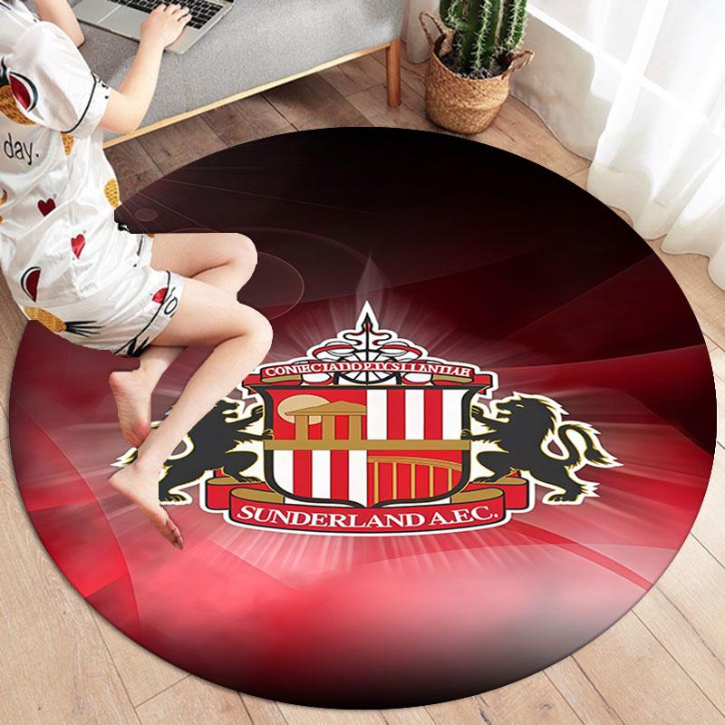 Sunderland Association Football Club Runder Teppich, Teppich für Wohnzimmer Schlafzimmer Sofa Spielzimmer Dekoration, Rutschfeste Fußmatte