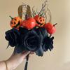 Autumn Harvest Bouquet Halloween Flowers Decorations Black Artificial with Pumpkin Rose Eucalyptus Maple