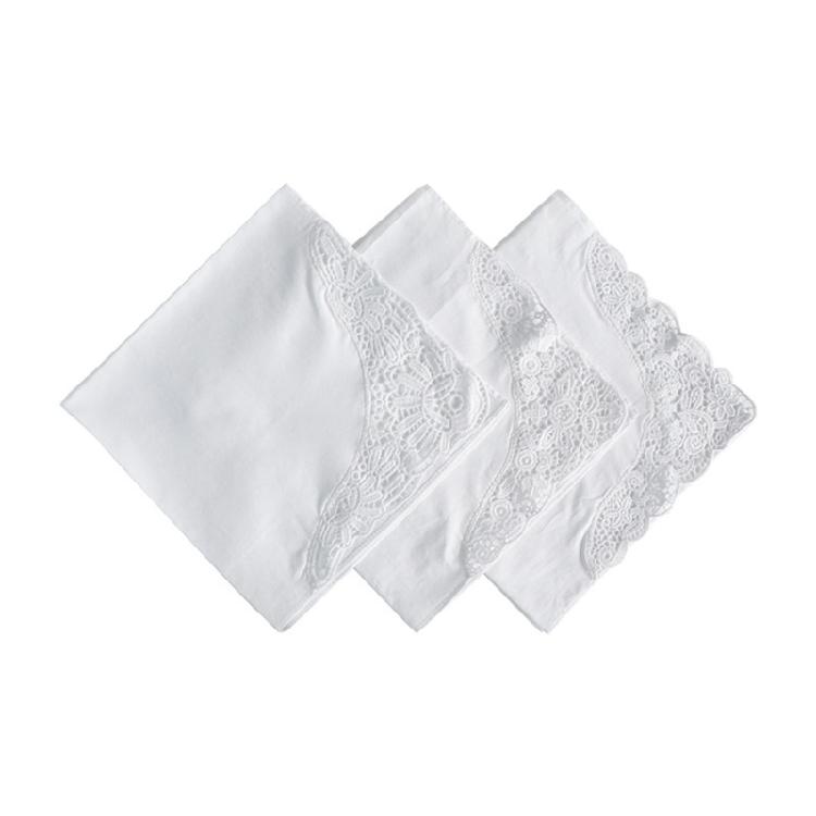 White Lace Handkerchief Ladies Cotton Hankies Lacy Large Bandana