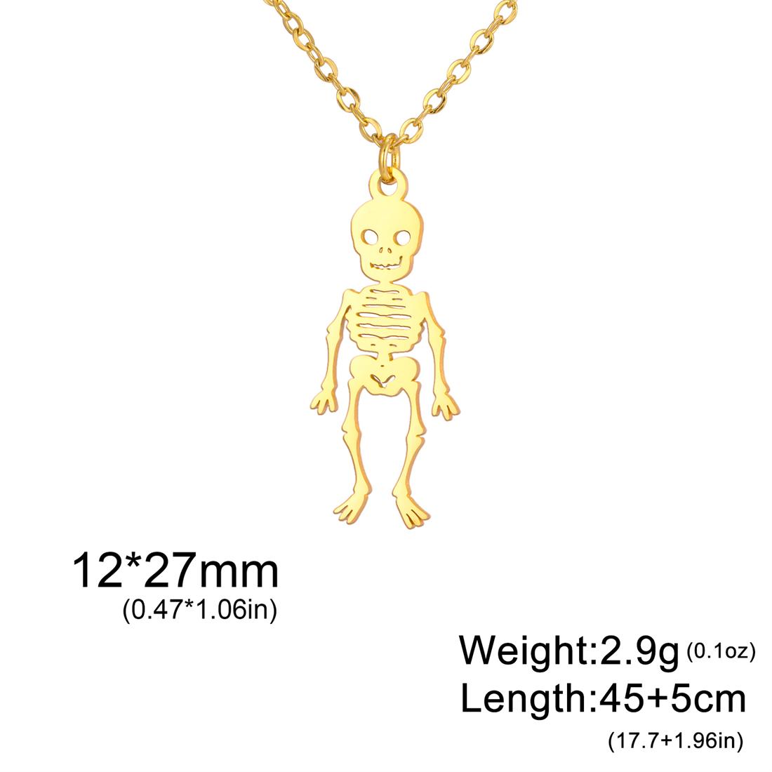 

Punk Evil Skeleton Necklace for Women Men Stainless Steel Terror Skull Zombie Pendant Chain Halloween Party Jewelry Gift Silver Color