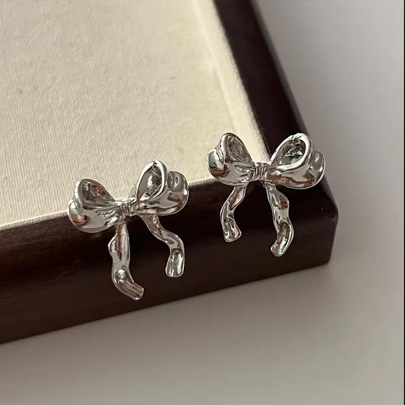 

FTCY Vintage Metal Bowknot Earrings For Women Sweet Elegant Gold Color Women s Stud Earring Christmas Party Zircon
