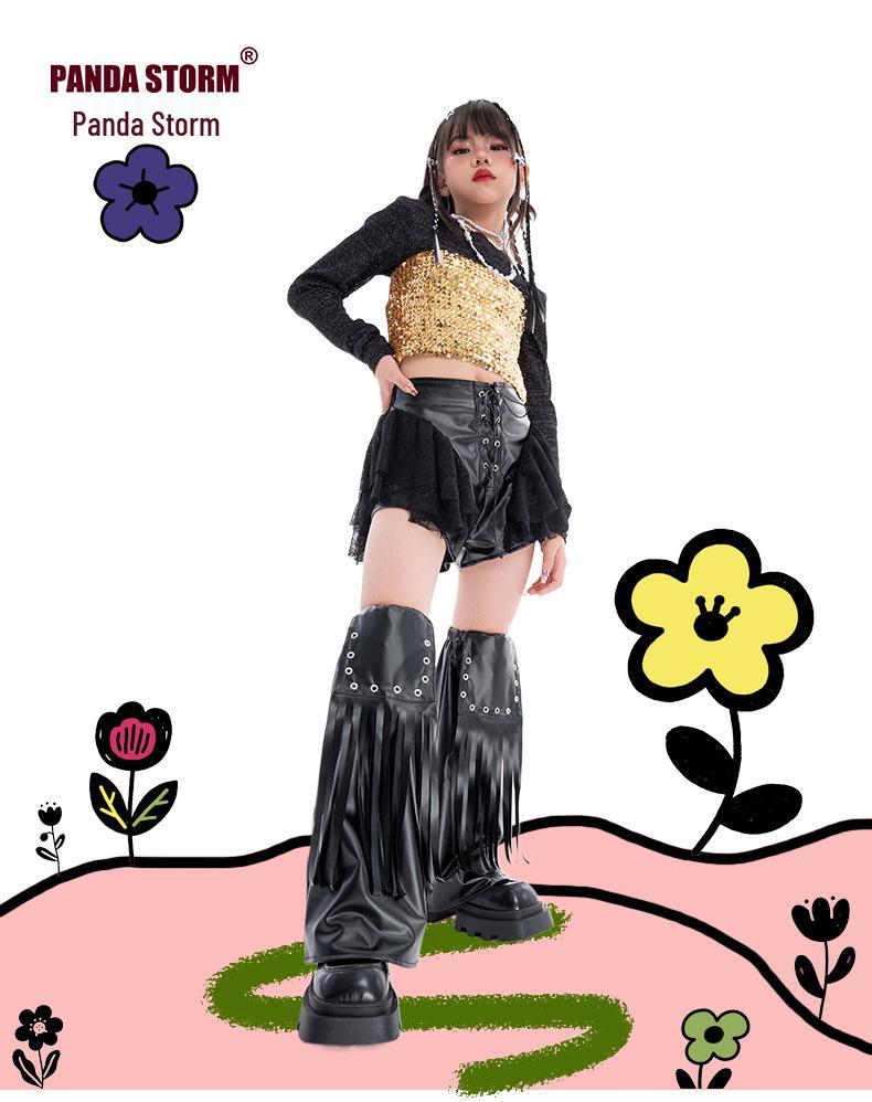 Mädchen Jazz Dance Pailletten Trägerloses Kostüm Set mit Langen Ärmeln und Hose