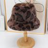 Autumn and winter leopard print plush bucket hat female retro face small imitation mink hair warm bucket hat versatile basin hat