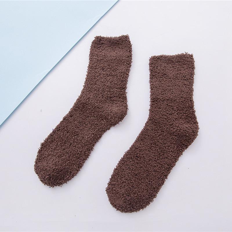 Winter Candy Farbe Korallen samt Frauen Warme Socken Plüsch Weibliche Verdickt Boden Schlafen Socke