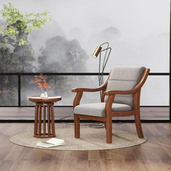 Retro Comfortable Chinese Solid Wood Armchair with Linen Fabric and Native Sponge Cushion.