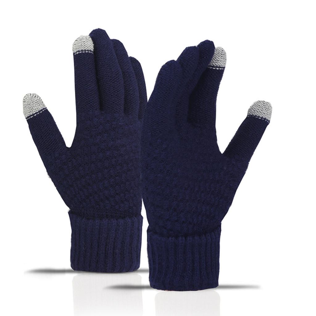 Touch Screen Gloves for Winter Warmth, Knitted with Thick Velvet, Windproof, Cycling, Men's and Women's Cold Resistant, Woolen, Simple Gloves