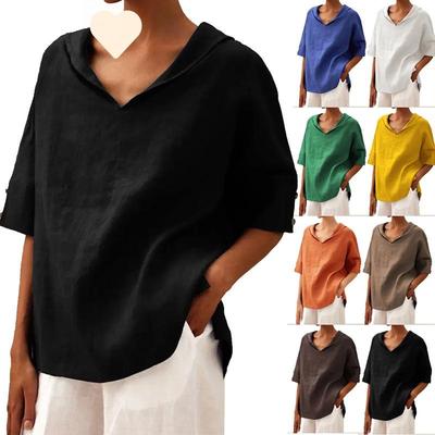 Damen-T-Shirt in Übergröße aus Baumwolle und Leinen - Neue Frühjahrs-/Sommerkollektion