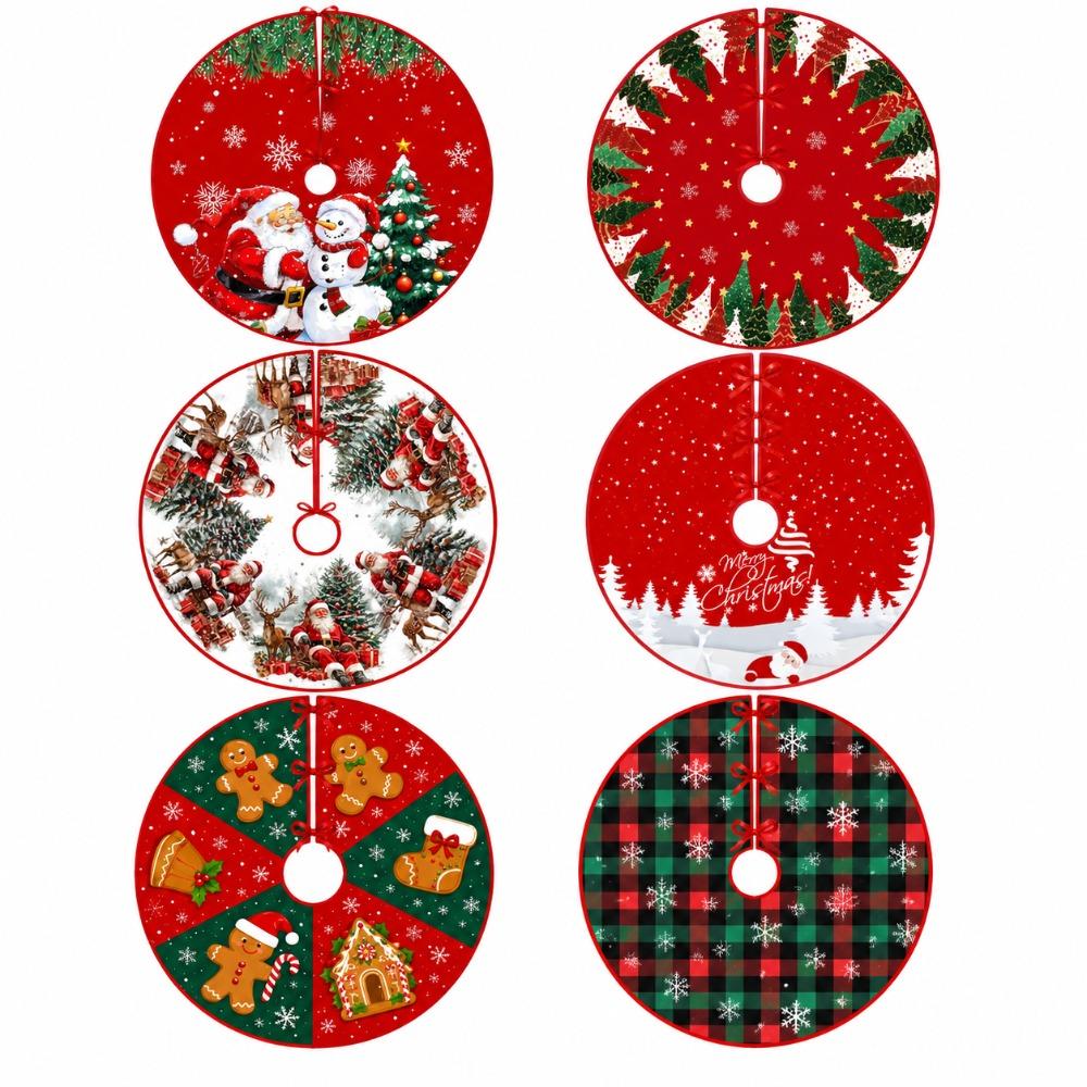 Round Christmas Tree Skirt Washable Xmas Tree Mat Retro Tree Bottom Apron Christmas Decoration