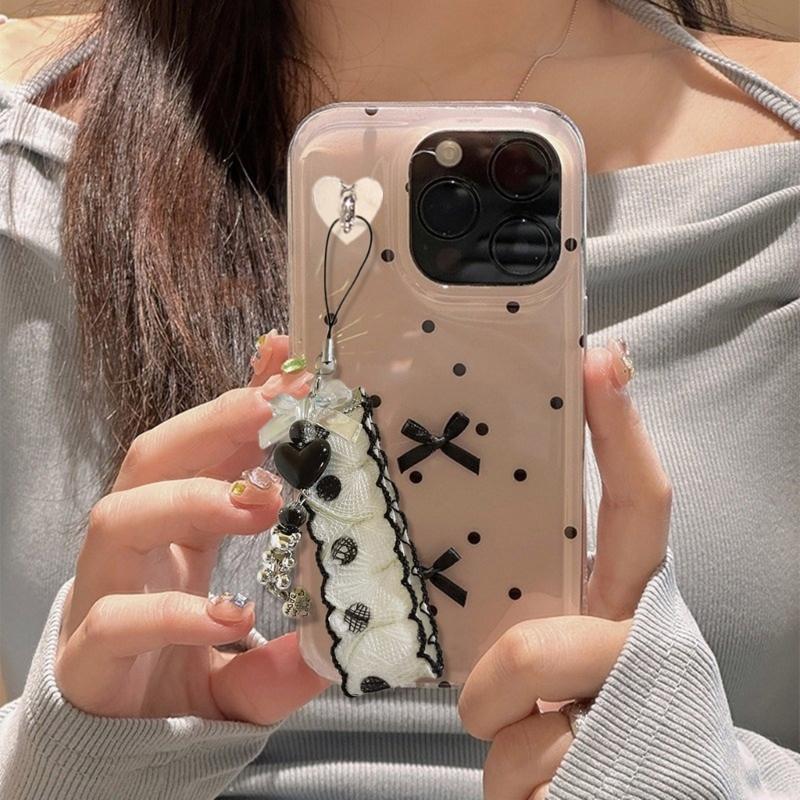 Butterfly Mobile Phone Pendant Bow Beaded Phone Chain Lace Fabric Lanyard Stylish Keychain Bag Charm Decorations