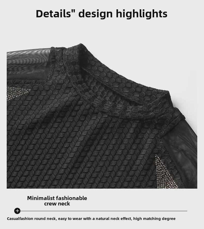 Top cu mâneci lungi din tricot plasă pentru femei Aiyimaiyi, gât rotund - Toamnă/Iarnă 2023