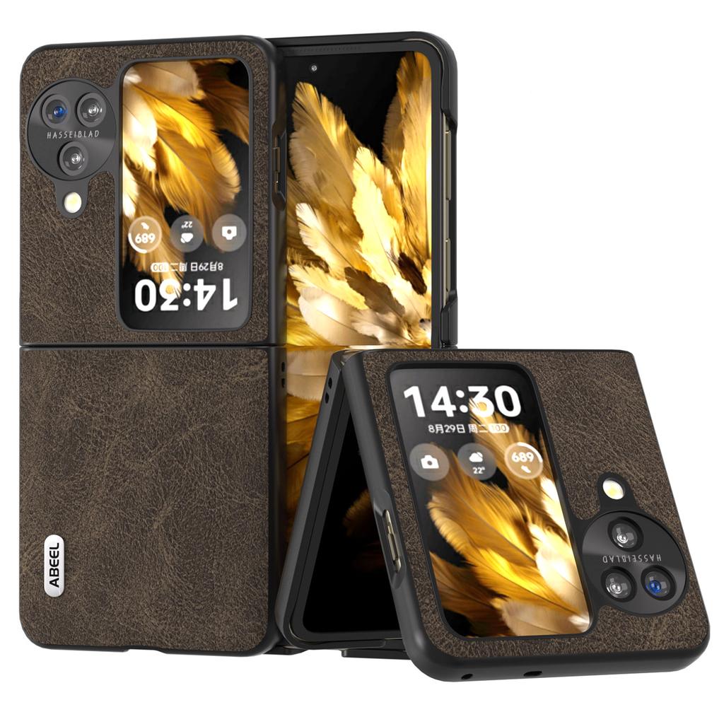 ABEEL For Oppo Find N3 Flip 5G Anti-Scratch Protective Case Litchi Texture PU Leather Coated PC Phone Cover