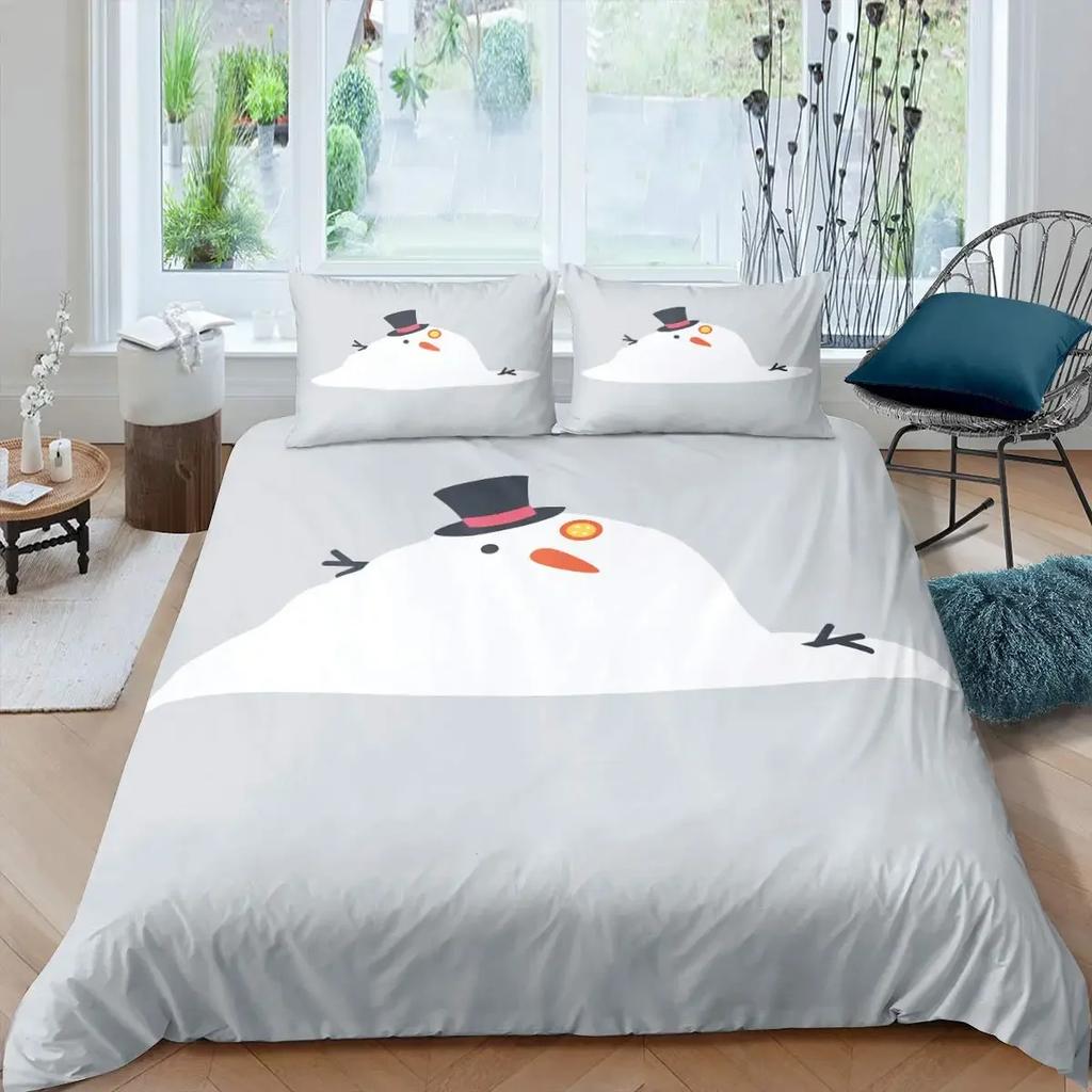 Snowman Duvet Cover Set Kids Girl Christmas Comforter Cover Winter Snow Bedding Set New  Cartoon Style Polyester Quilt Cover