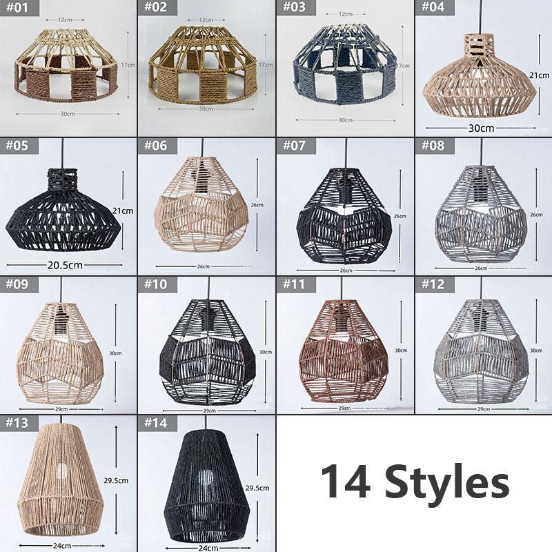 14 Styles Natural Woven Lampshade Vintage Hanging Pendant Lamp Shade Rattan Chandelier Café Restaurant Lighting Home Art Decor