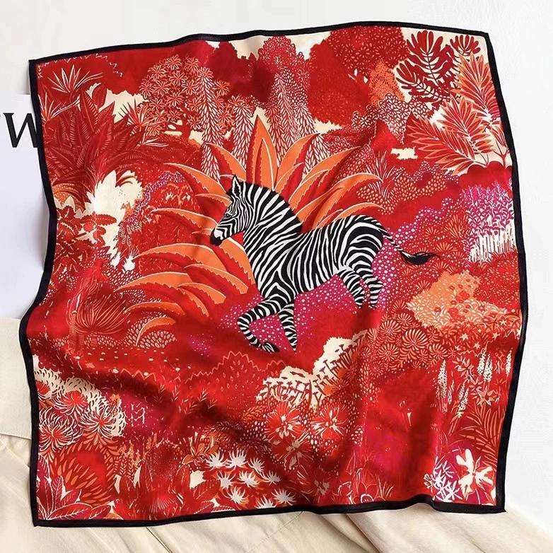 53CM Rotes Quadrat 100% Seidenschal für Urlaub Kleiner Kopf Hals Hijab Damen Tuch Hochwertige Seiden-Bandana-Schals