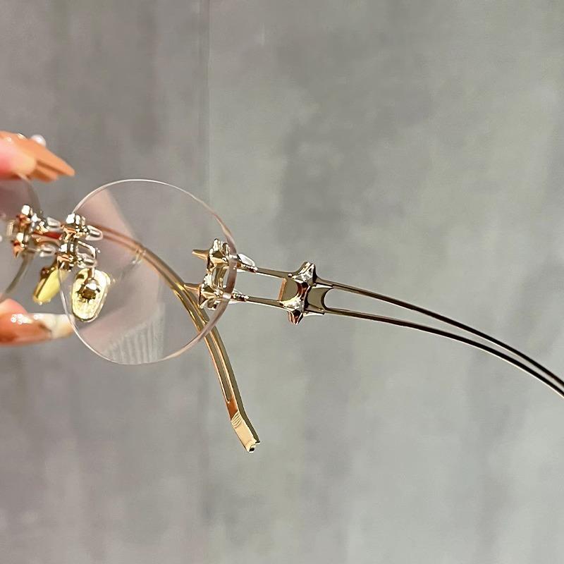 Y2K Retro Oval Rimless Metal Frame Sunglasses Trendy Sun Glasses Ultra Lightweight Luxury Eyeglasses Unisex Eyewear Accessories