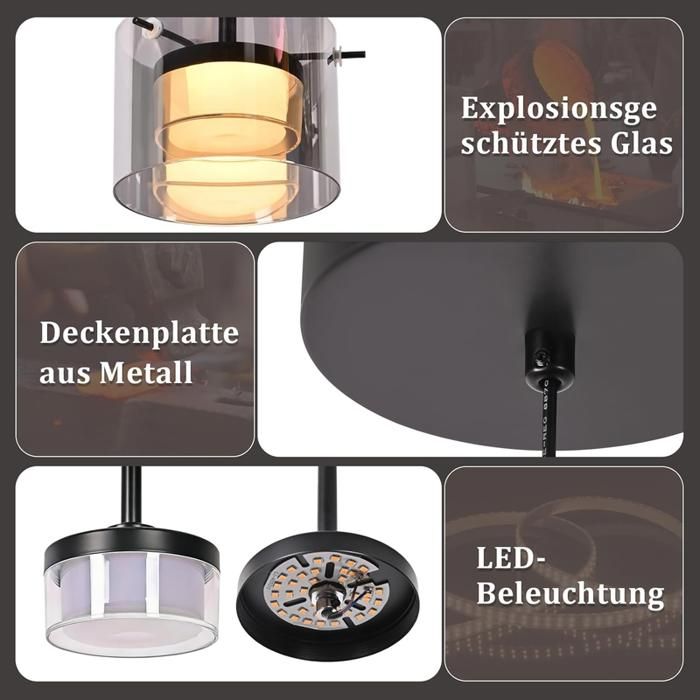 Suspension - NETTLIFE - 1 lumière - LED intégrée - Hauteur réglable - Verre et métal