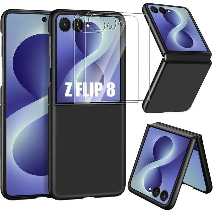 Coque pour Samsung Galaxy Z Flip 8, Protection Antichoc Rigide Anti-Rayure Noir - 2 Verres Trempés