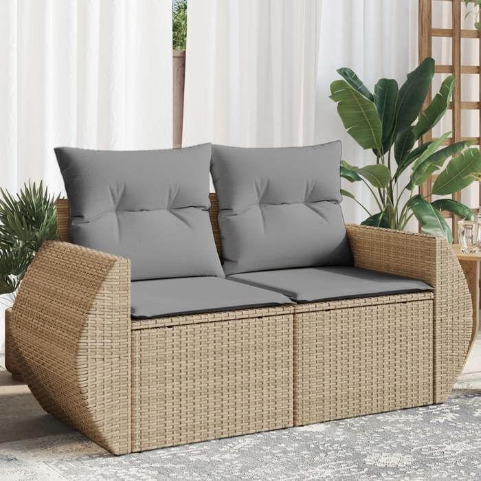 VidaXL Canapé de jardin avec coussins 2 places beige résine tressée 366095