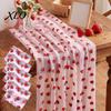 Strawberry Patterned Fabric Sheer Tulle Table Runner, Cherry Lemon Pattern, Summer Elegant Event Liners Overlay, Seasonal Fruit Runner for Birthday